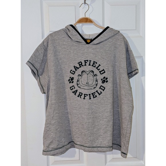 Garfield Graphic Hoodie Short Sleeve Sweatshirt Top Women's 3X‎ Vintage 90's - Picture 1 of 7